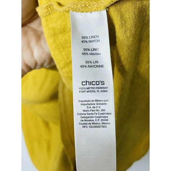 Chicos Womens Shirt Sz 3 Bell Sleeve Yellow Linen Rayon Blend Pleated Neckline - Picture 6 of 10